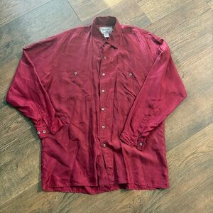 VTG 100% Silk burgundy long sleeve button down shirt